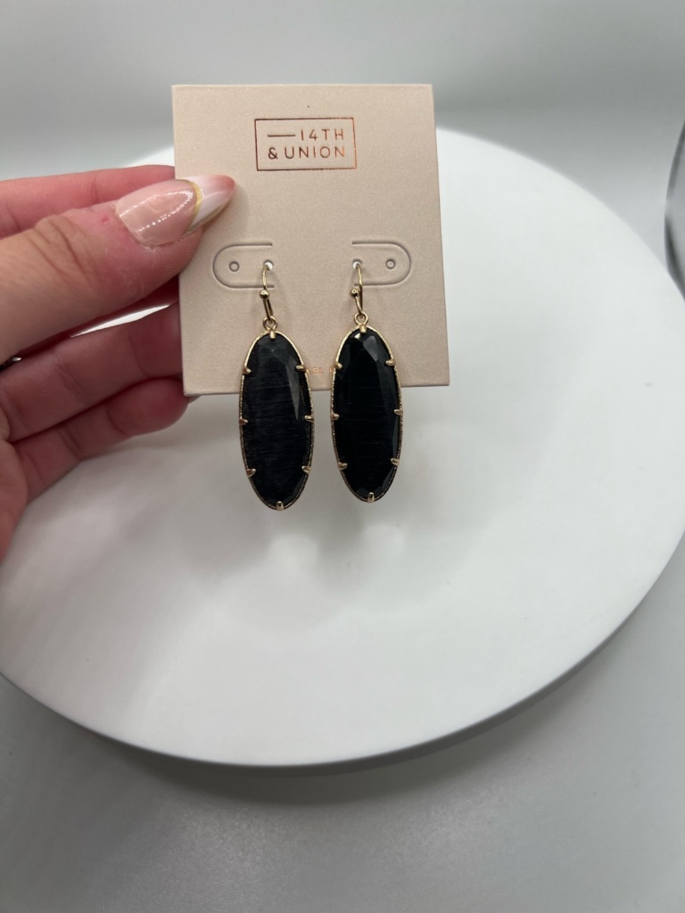 14th & Union Gold-Trim Black Oval Drop Earrings
